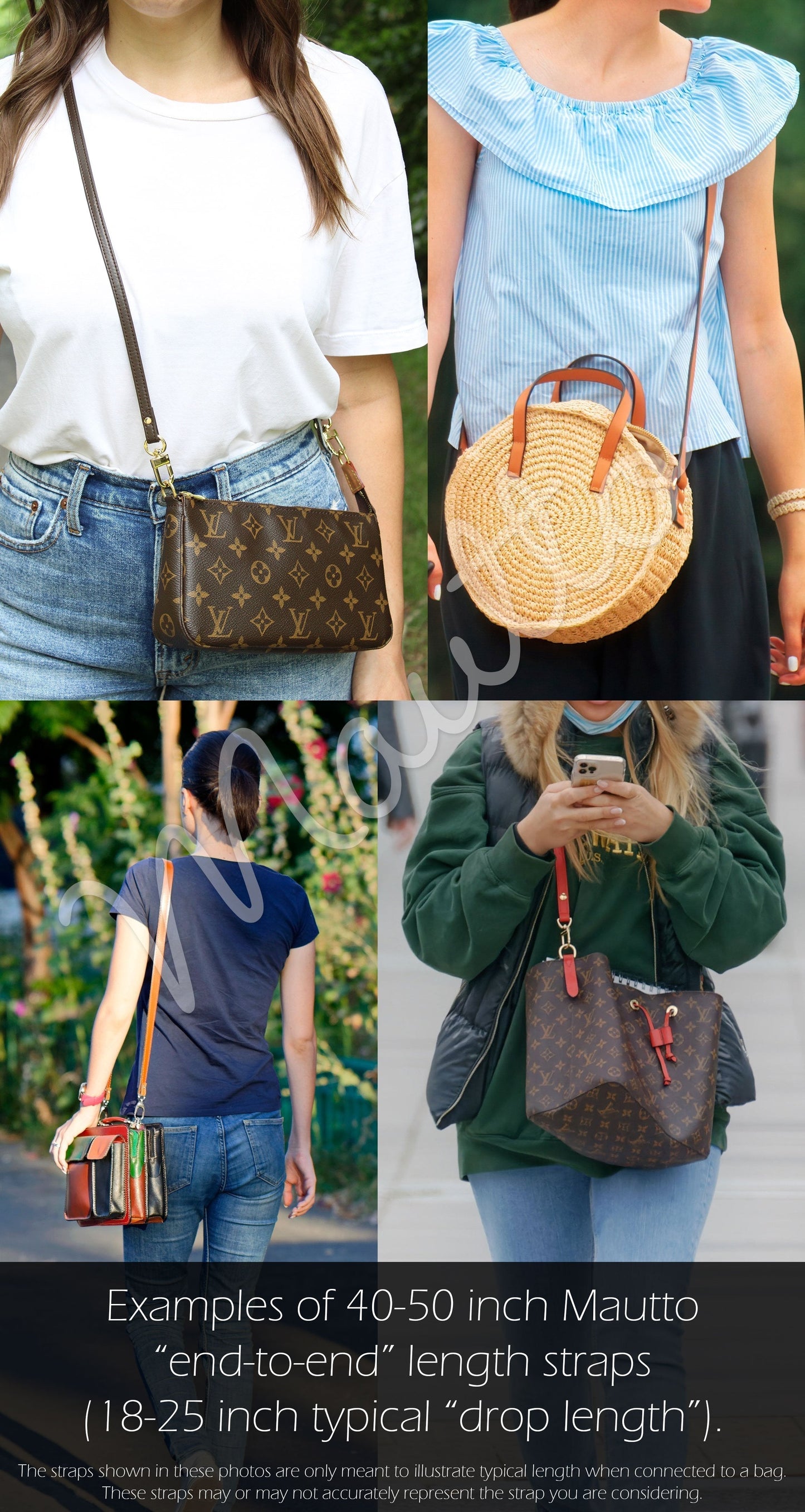 Black Pebble Leather Strap - 3/4 inch Wide (19mm) - Short Shoulder to Crossbody Lengths - Customize Your Strap