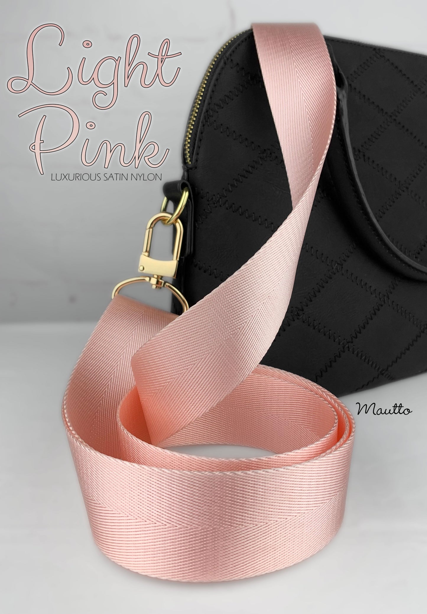 Luxurious Satin Nylon Strap - Wide/Comfy Shoulder to Crossbody Length - Adjustable (34-55 inches) - Gold-tone & Antique Gold Connector Options
