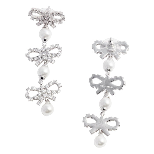 Self Portrait Women Micro Bow Pearl Tiered Earrings