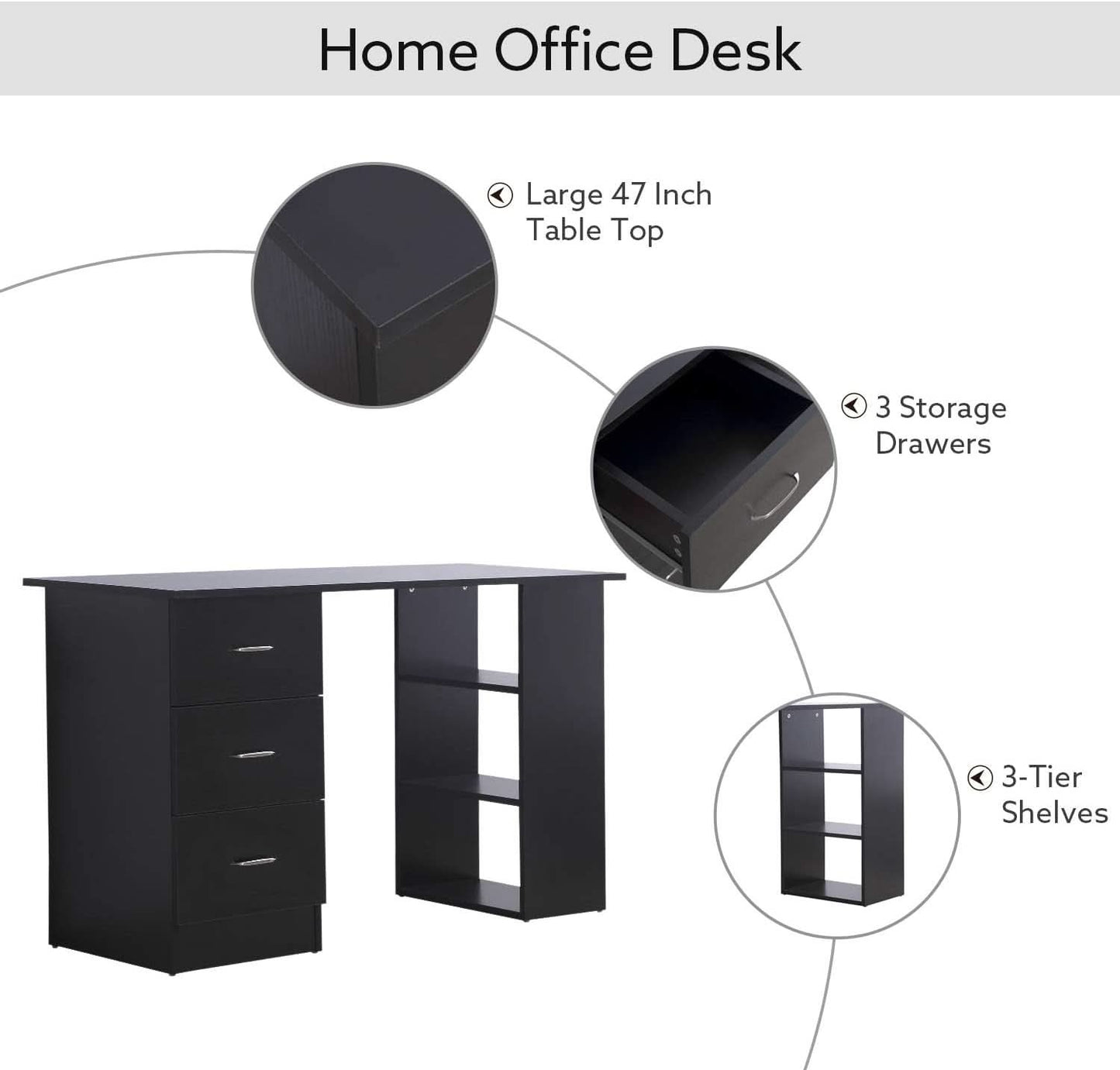 Modern 47 Inch Computer Desk With Storage Shelves