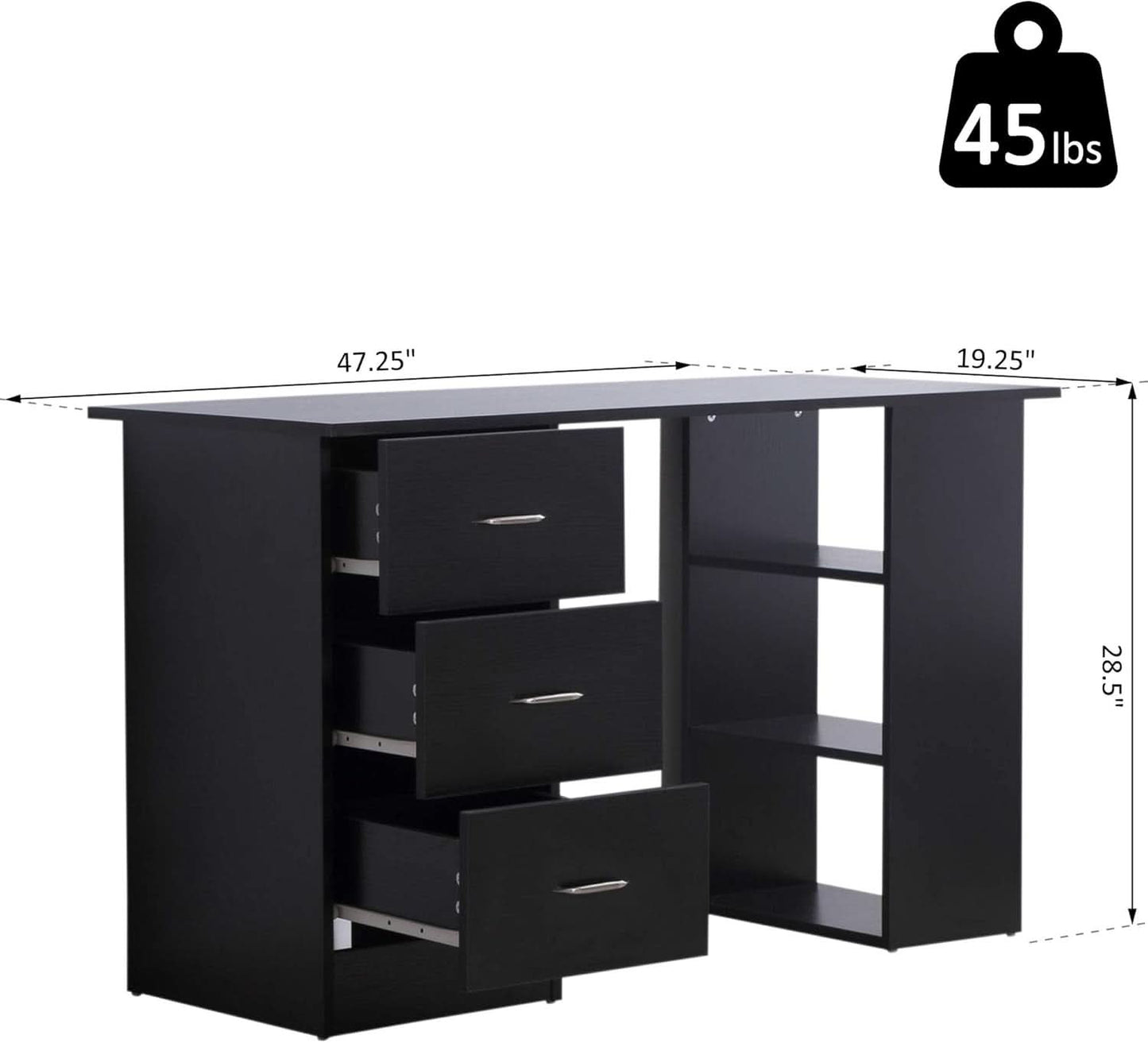 Modern 47 Inch Computer Desk With Storage Shelves