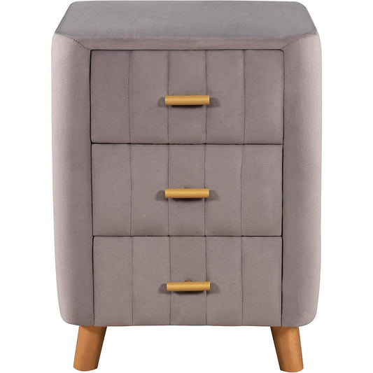 Modern Bedside Velvet Upholstered 3-Drawer Nightstand with Metal Handles