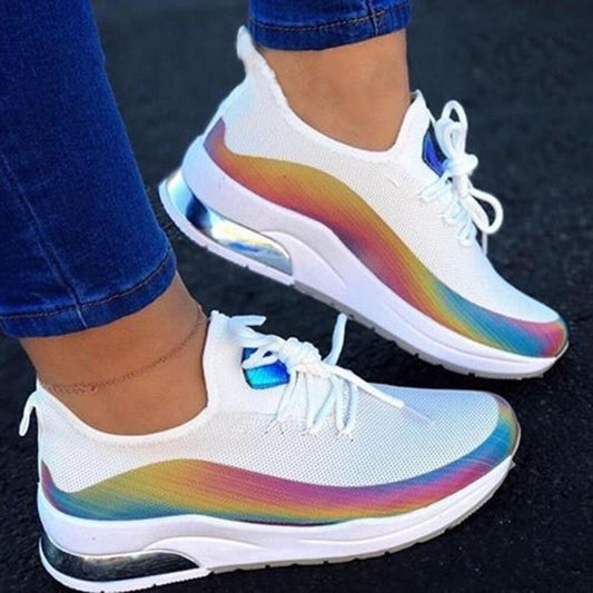 Modern Colorful Cool Womens Lace Up Vulcanized Shoes Casual Flat Design