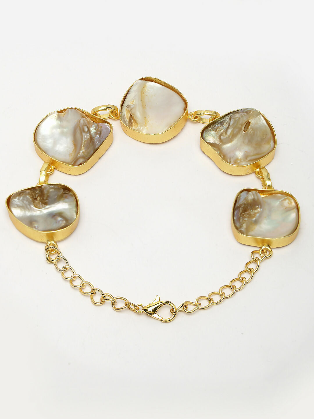 NVR Women's Gold-Polished Handcrafted Mother of Pearl Link Bracelet