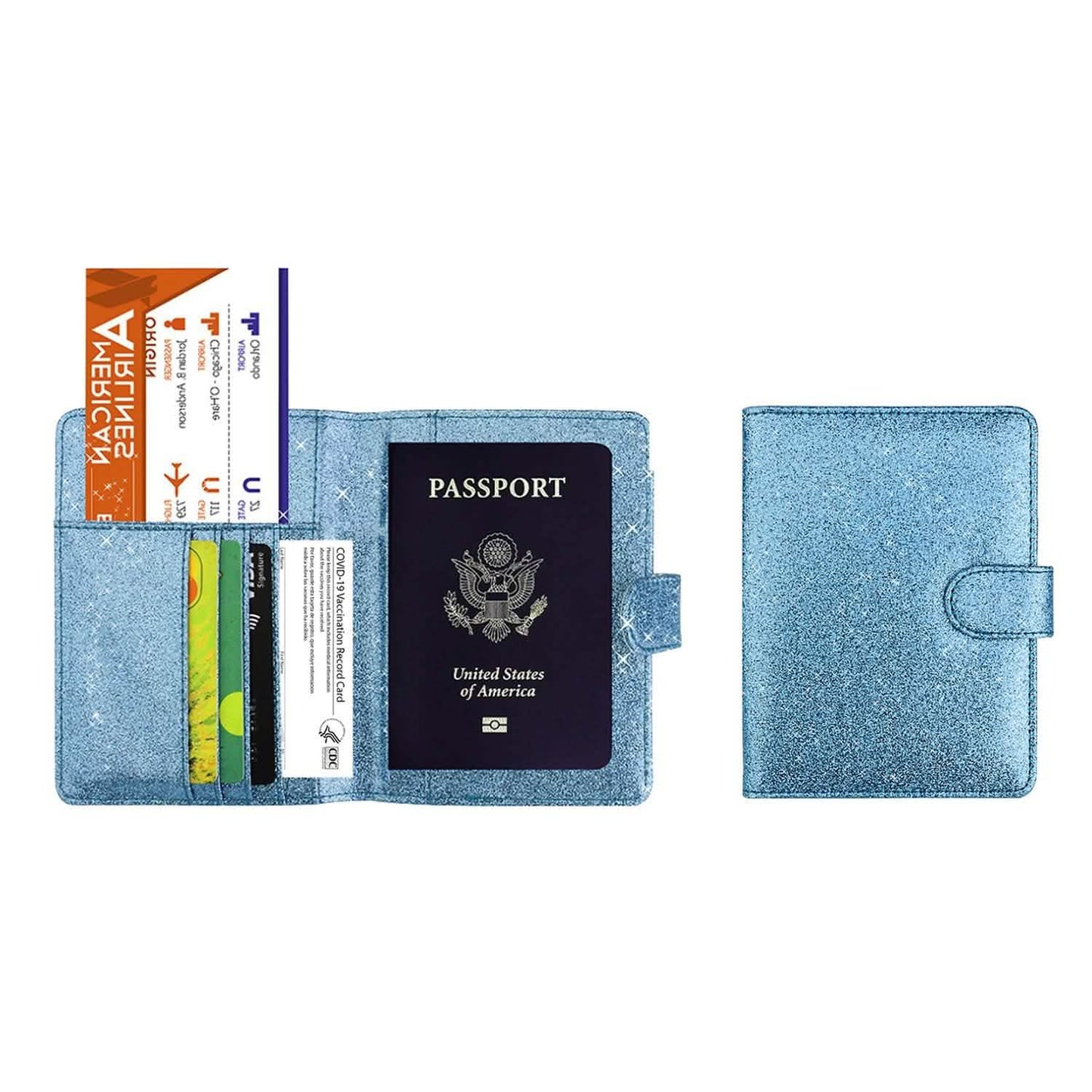 Multi Function Glitter Bling RFID Passport Organizer With CDC Vaccination Card Holder