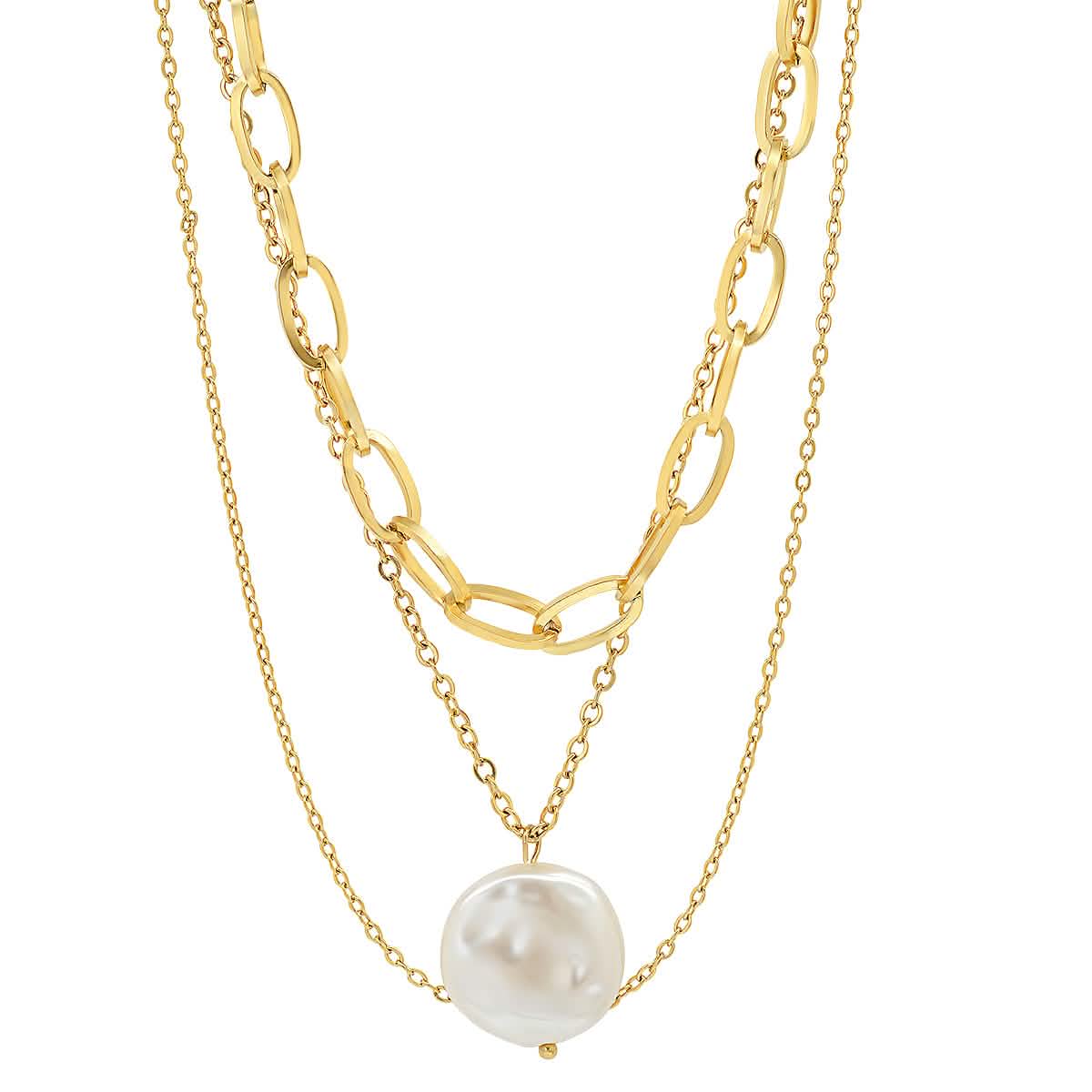 Multi Row Chain Necklace with Pearl Charm