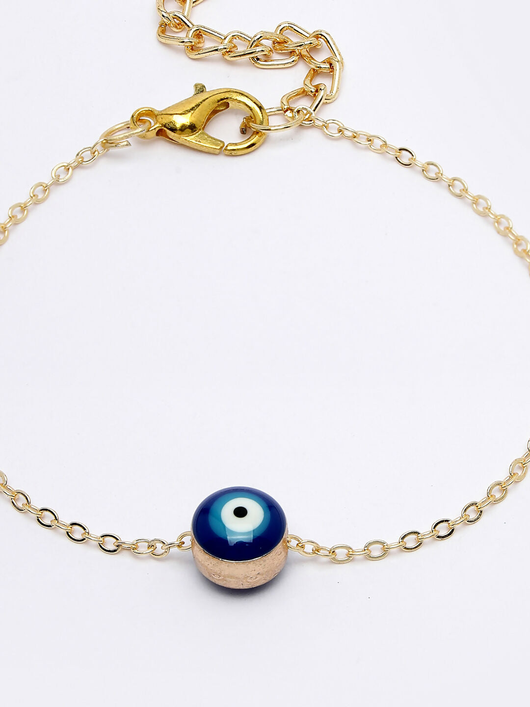 NVR Women Gold-Toned Blue Evil Eye Charm Bracelet