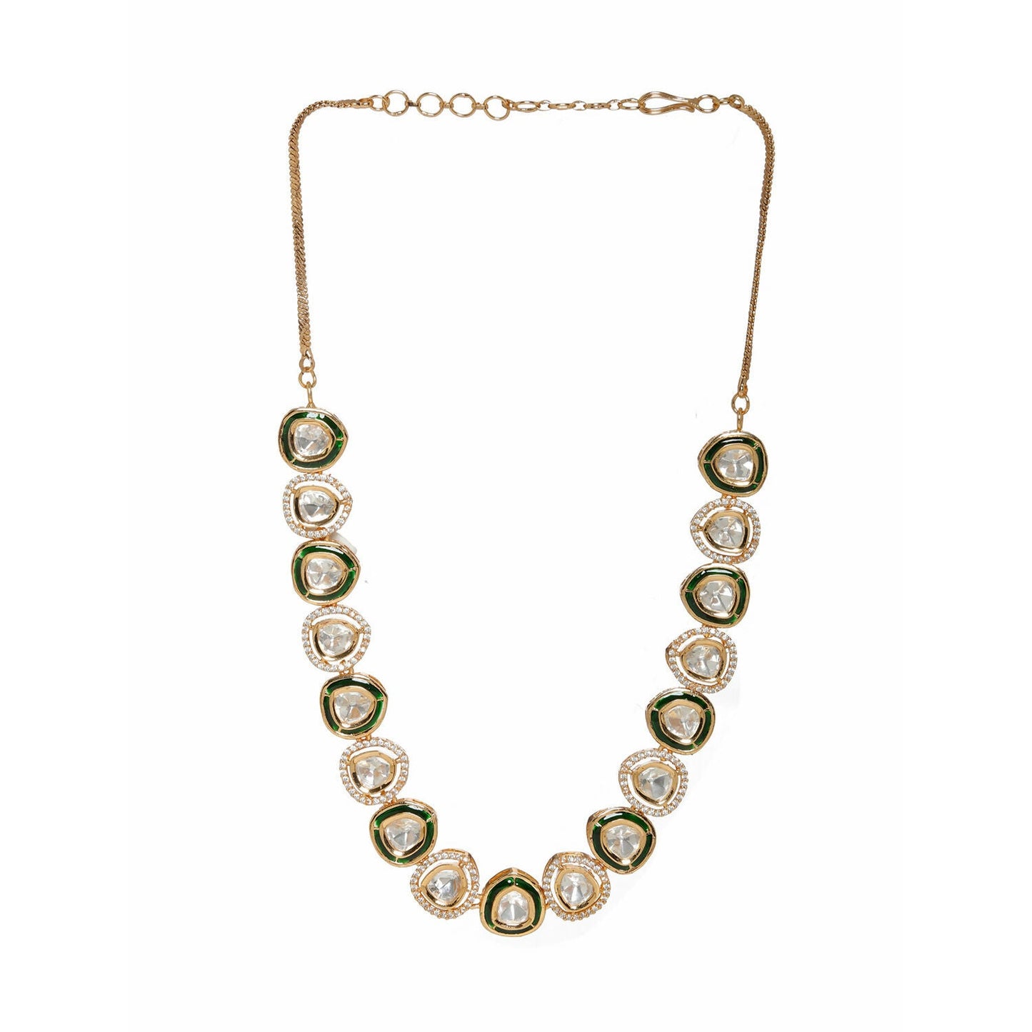 Kundan and Diamond Neckpiece with Meenakari (Gold) - Ruby Raang