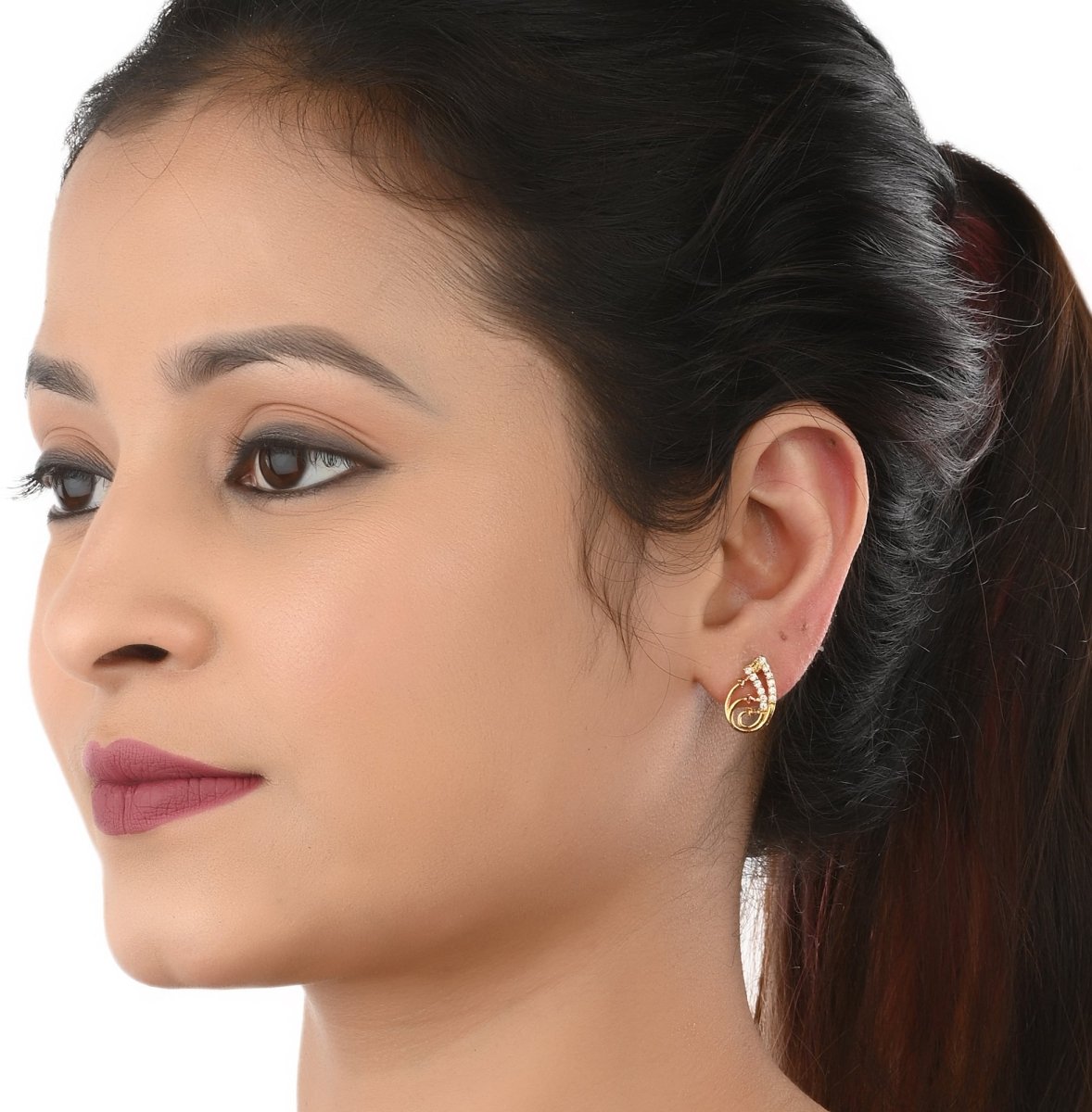 AanyaCentric Gold-Polished Jewelry Combo: Elegant Short Mangalsutra, Finger Ring, and American Diamond Earrings Set