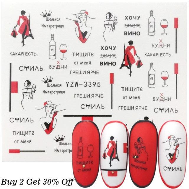 Nail Watermark Decals Sexy lips Middle finger Sexy girl Water Transfer Slider Russia Words Manicure Tattoos Sliders For Manicure Women Kids Girls Manicure Decoration Nail Art Supplies 3D Self-Adhesive Nail Decals Designer Nail Stickers for Acrylic Nails