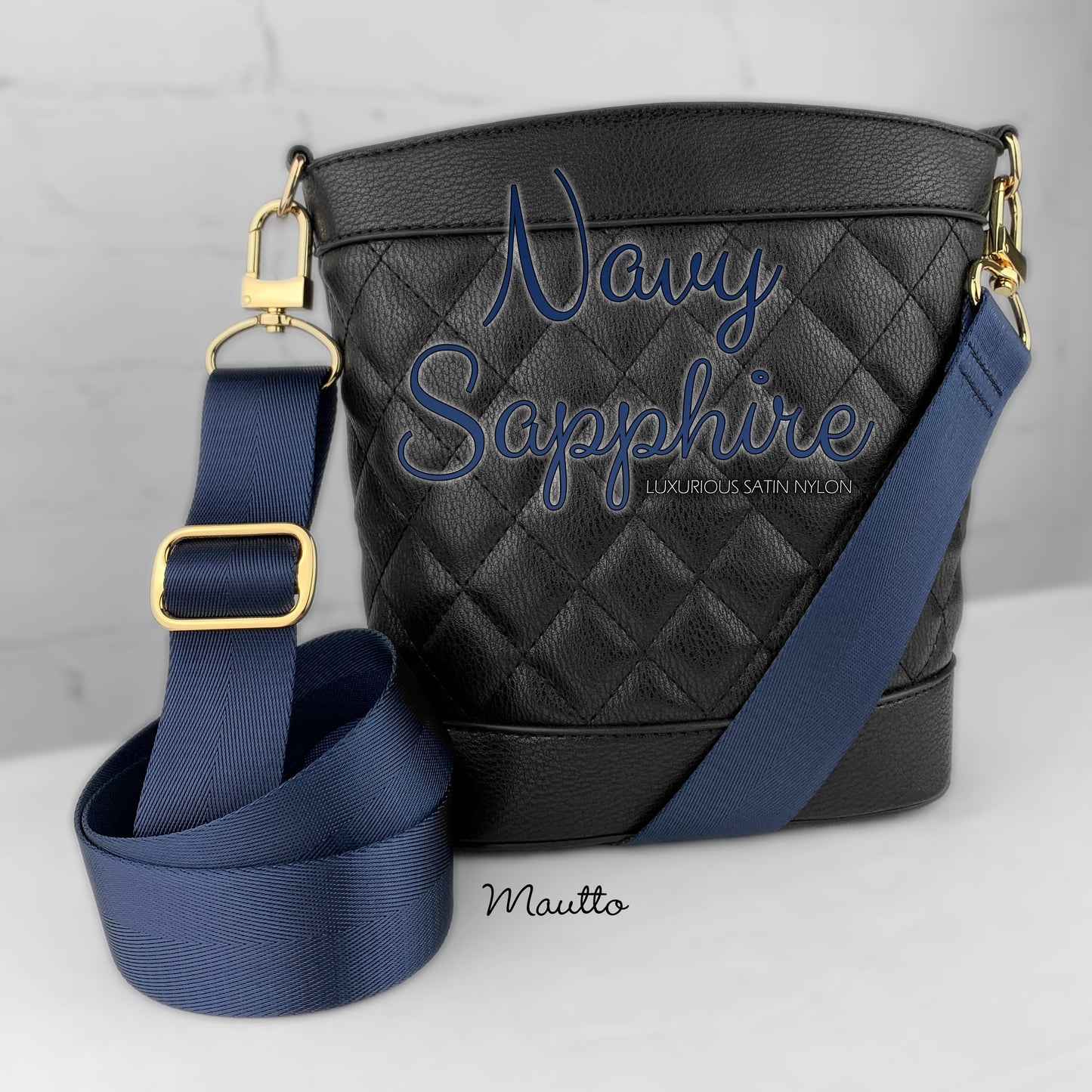 Luxurious Satin Nylon Strap - Wide/Comfy Shoulder to Crossbody Length - Adjustable (34-55 inches) - Gold-tone & Antique Gold Connector Options
