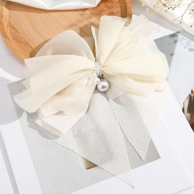 New Bow Pearls Chain Barrettes Hairpins For Women Rhinestone Spring Hair Clips Ribbon Headband Ponytail Headdress Wedding Hair Accessories for Brides and Bridesmaids