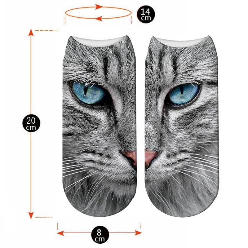 3D Printed Women Winter Christmas Socks Funny Creative Pet Cat Face Unisex Cotton Ankle Socks Children Gift Animal Lover Socks For Men And Women