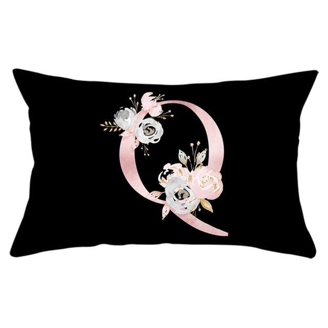 New Light Letter Flower Pillow Covers Alphabet Decorative Pillow Cases ABC Letter Flowers Cushion Covers Black Plush Pillow Case Super Soft Living Room Decorative Cushion Cover Elegant Soft Design 30x50cm