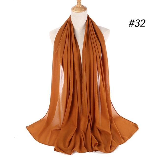 New Long Solid Colorful Soft Chiffon Hijab Elegant Scarf Wrap Lightweight Islamic Head Wear Escharpe Shawls Headband Stole Muslim Hijabs Wrap Headscarf Scarves Colors For Women