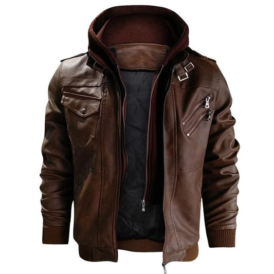 New Men's Leather Jackets Autumn Casual Motorcycle PU Jacket Biker Leather Clothing Men's Hooded Jackets Male Warm Comfortable Vintage Casual Motorcycle Jacket