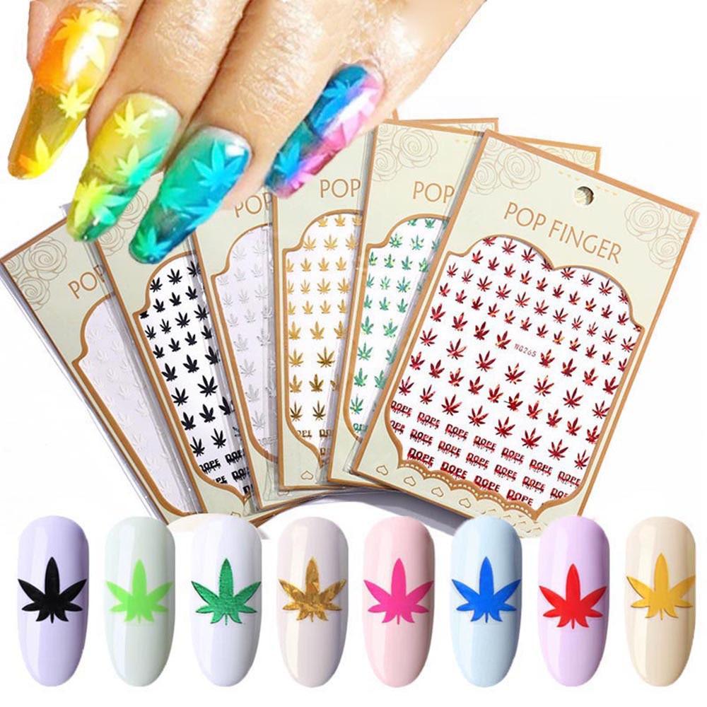 New Mixed Acrylic Stickers Manicure Decoration Weed Leaf Designs Nail Accessories Nail Art Decals Water Transfer Nail Decals Sticker For Pretty Girl Self-Adhesive Nail Decals Designer Nail Stickers for Acrylic