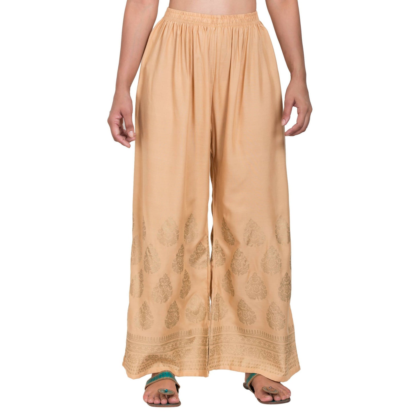 PAVONINE Beige Color Golden Printed Rayon Fabric Sharara For Women & Girls