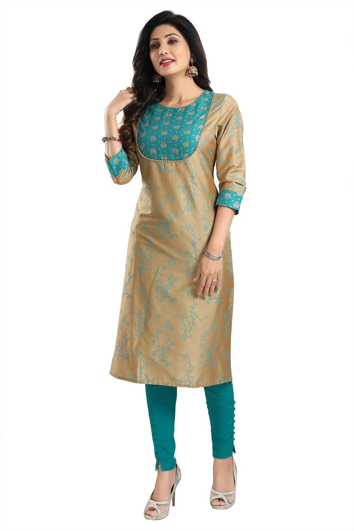 Snehal Creations Beige Cotton Silk Tunic for Women