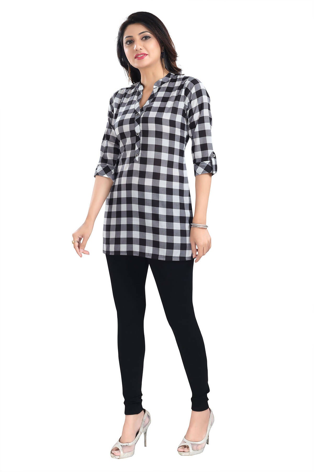 Snehal Creations Rayon Black White Checks Short All Over Print