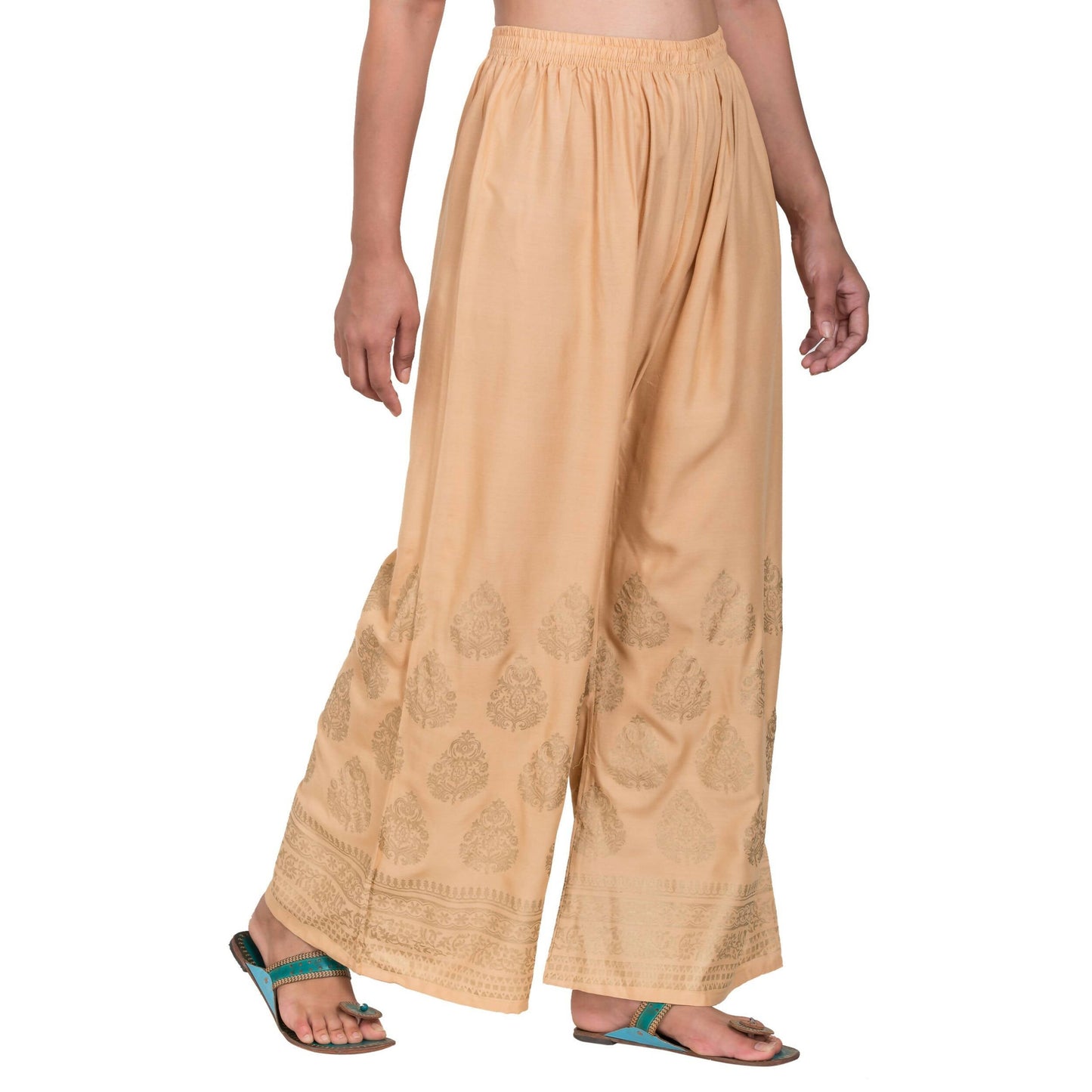 PAVONINE Beige Color Golden Printed Rayon Fabric Sharara For Women & Girls