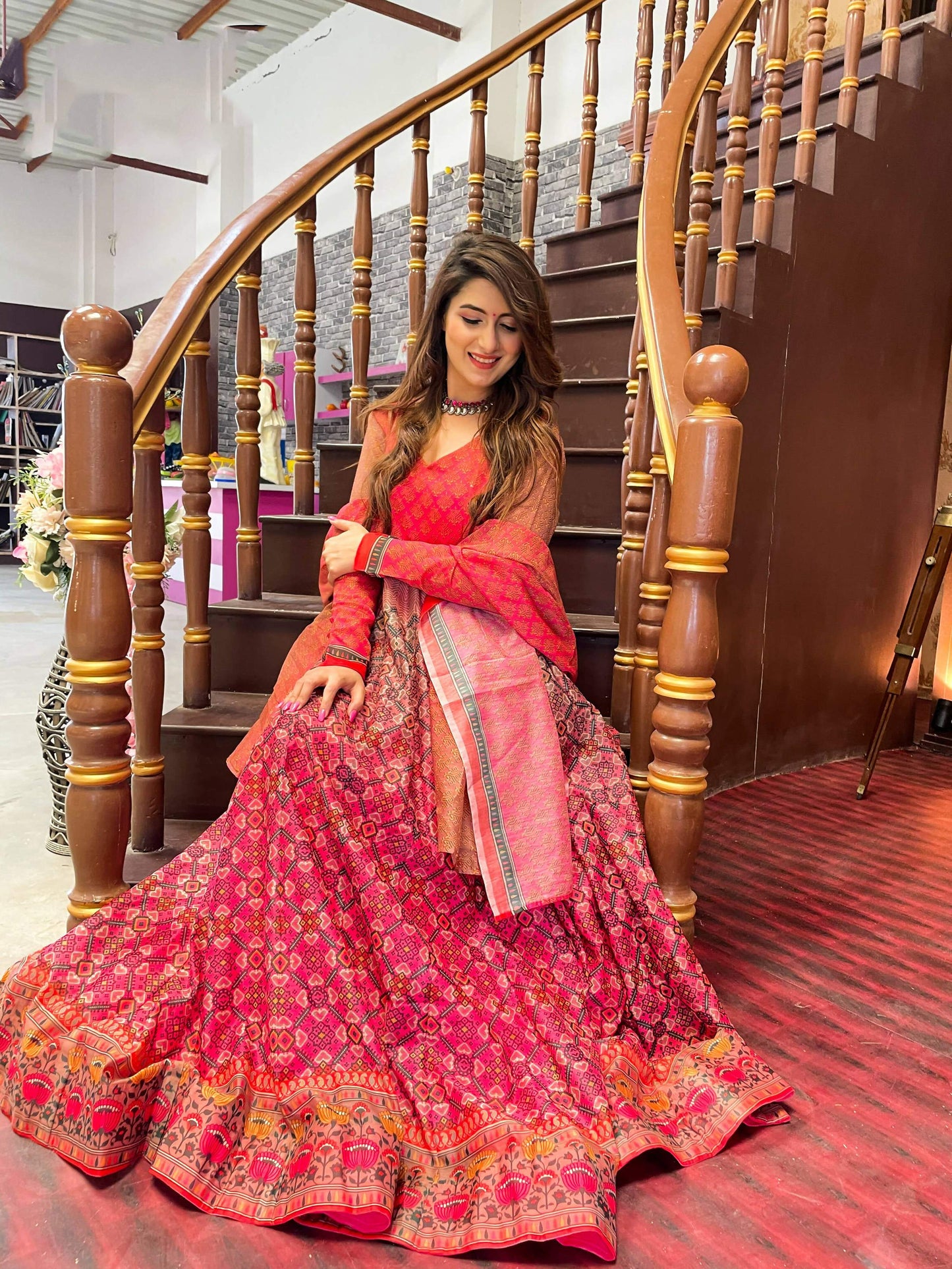 Partywear Designer Redpink Chanderi Suit - Anbazaar