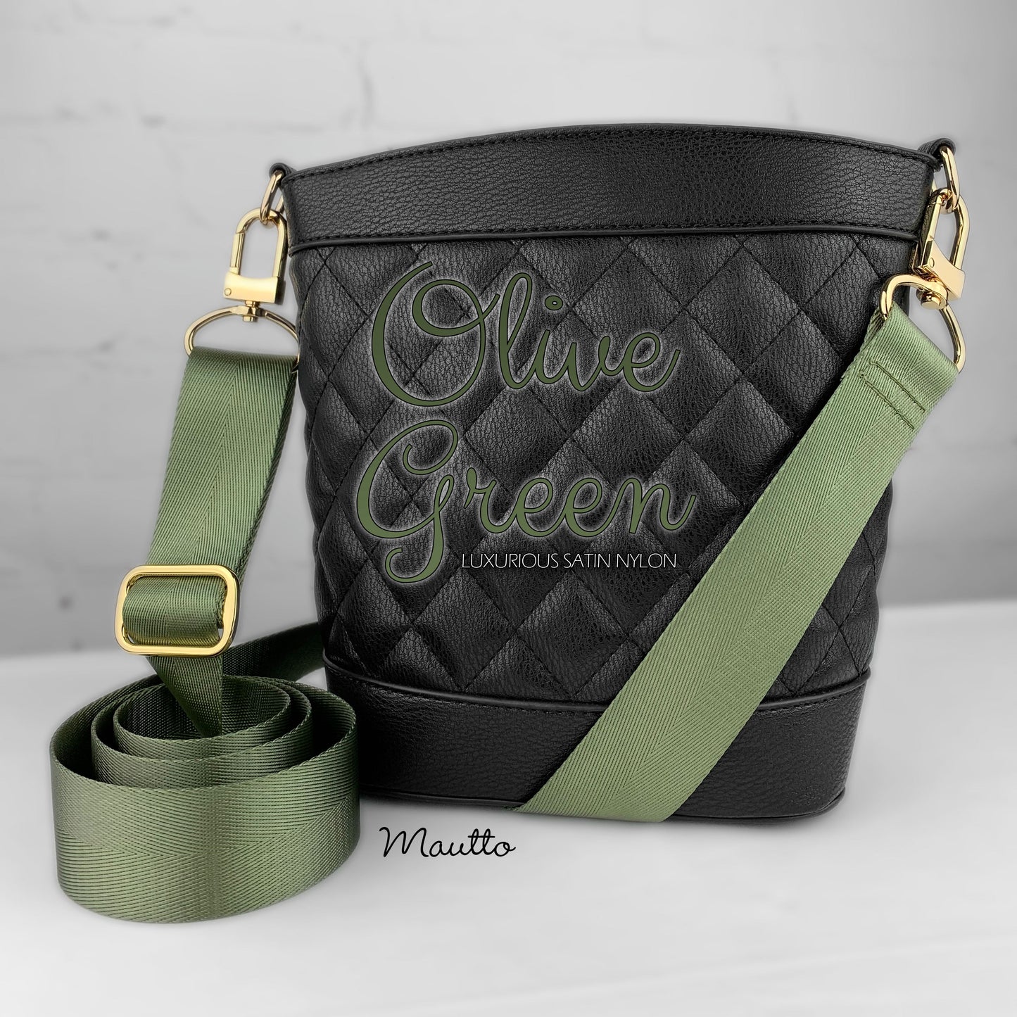 Luxurious Satin Nylon Strap - Wide/Comfy Shoulder to Crossbody Length - Adjustable (34-55 inches) - Gold-tone & Antique Gold Connector Options