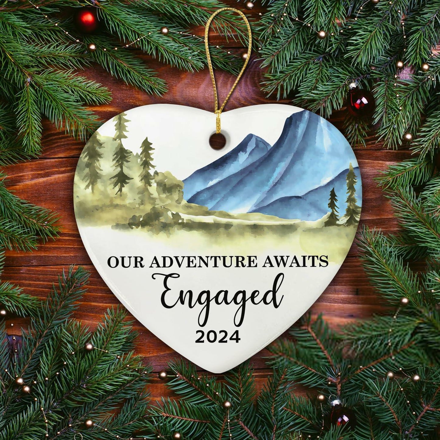 NewEleven Ceramic Christmas Ornament Engagement Gift for Couples 2024