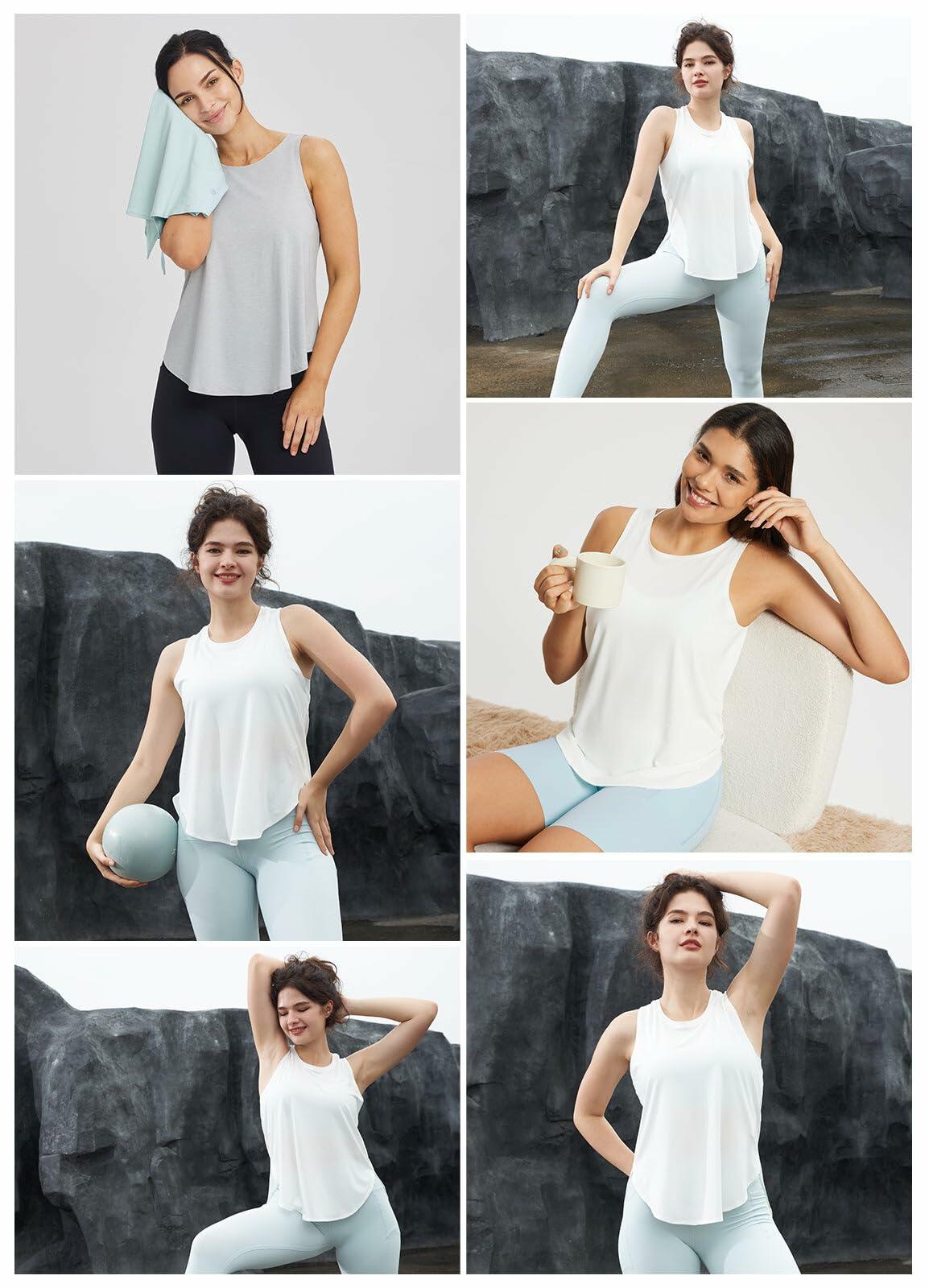 baleaf Women's Sleeveless Workout Yoga Tank Top Loose Fit White Large L