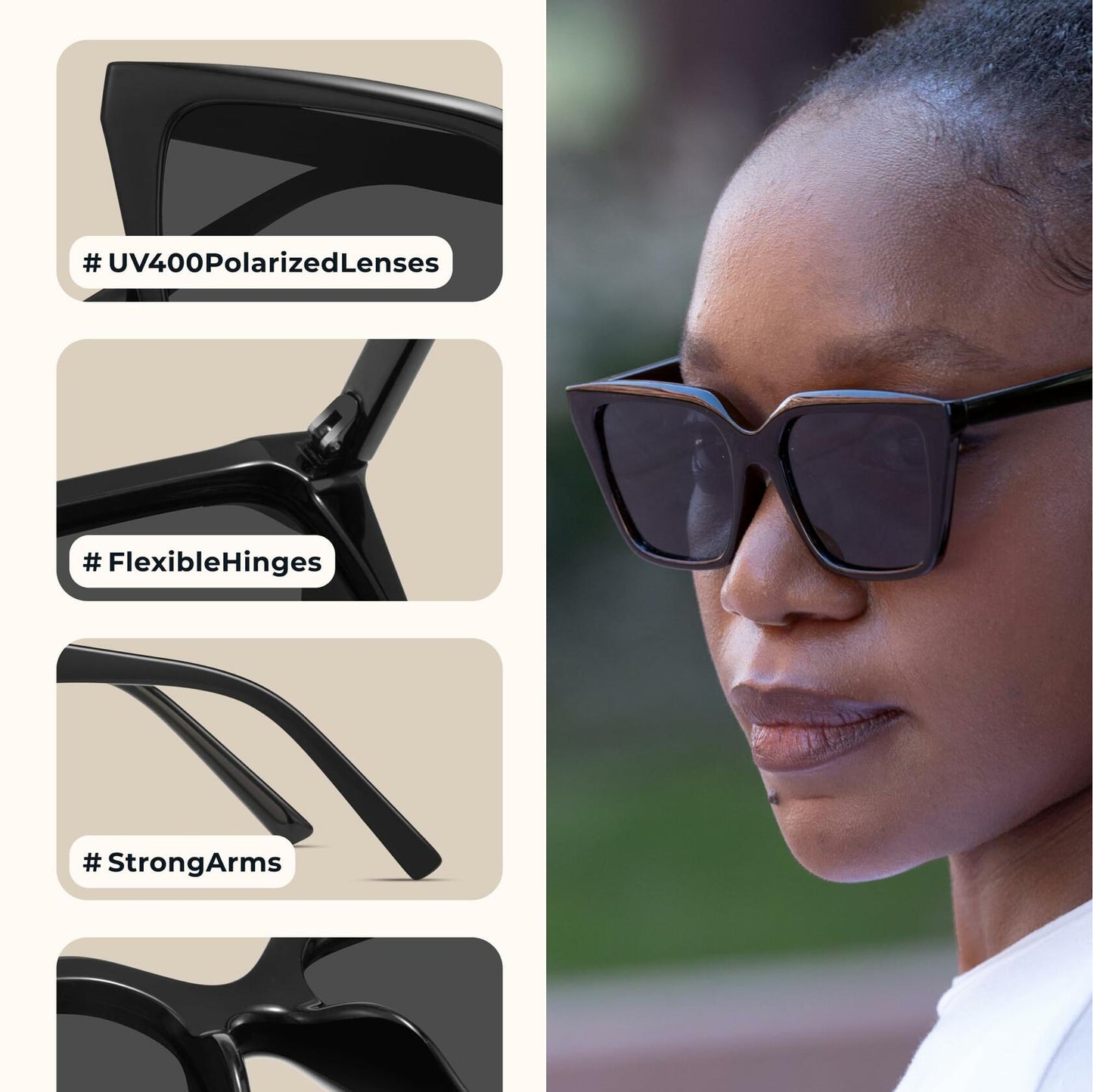 miyya Cat Eye Polarized Sunglasses Women UV Protection Black