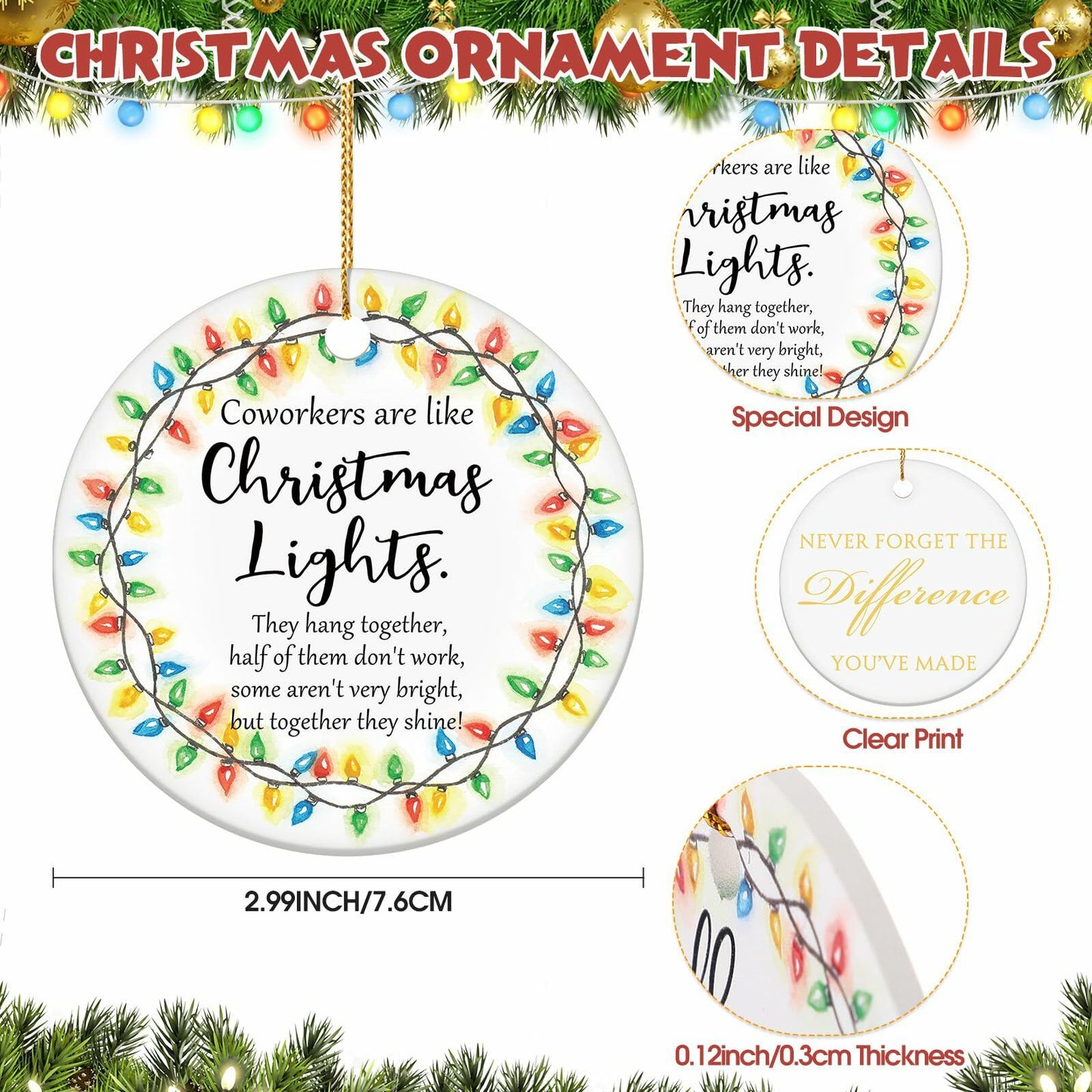 Layhit Ceramic Christmas Employee Appreciation Ornaments 16 Pcs Xmas Decor