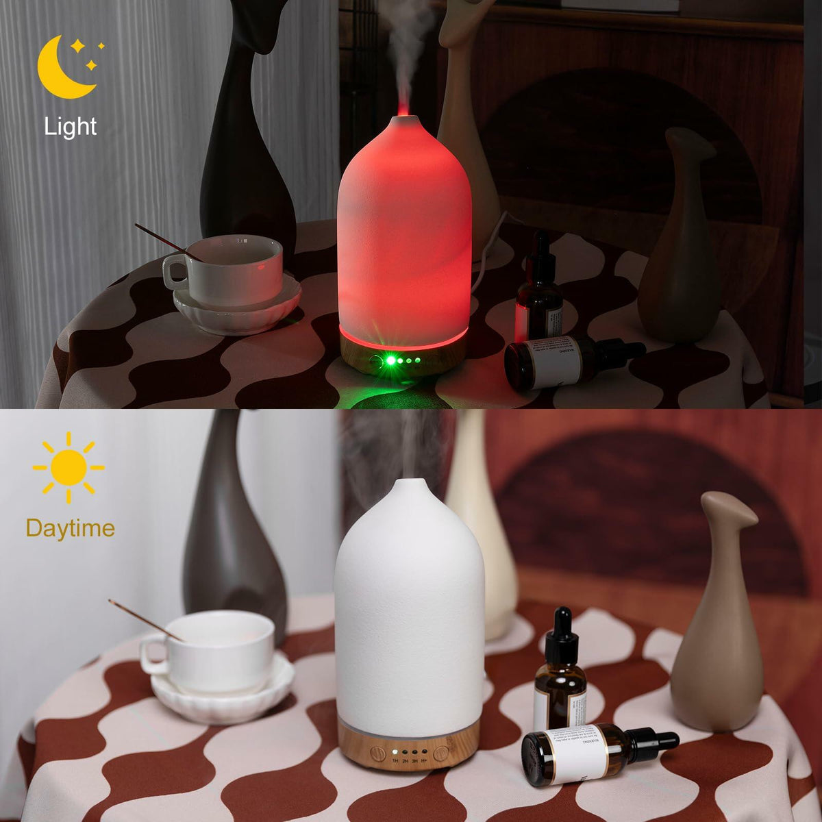 Ceramic Ultrasonic Oil Diffuser Wood Grain Black 100ML USB Adapter 7-Color LED