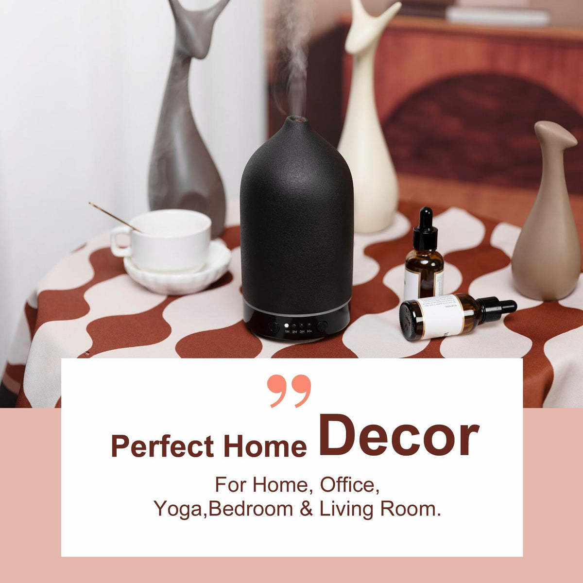 Ceramic Ultrasonic Oil Diffuser Wood Grain Black 100ML USB Adapter 7-Color LED
