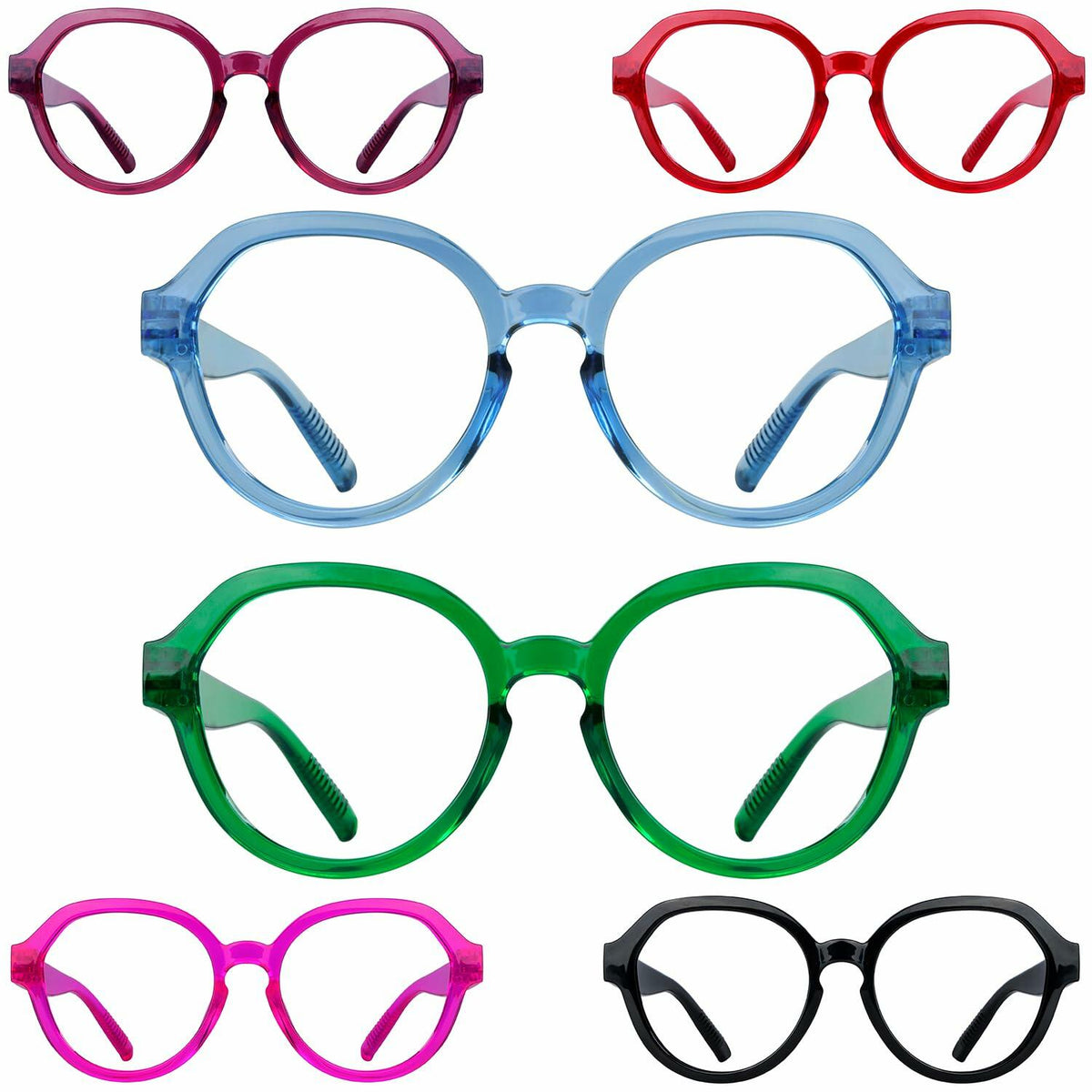 Oversized Reading Glasses Metalless Screwless Spring Hinges Women 6-Pack +2.50