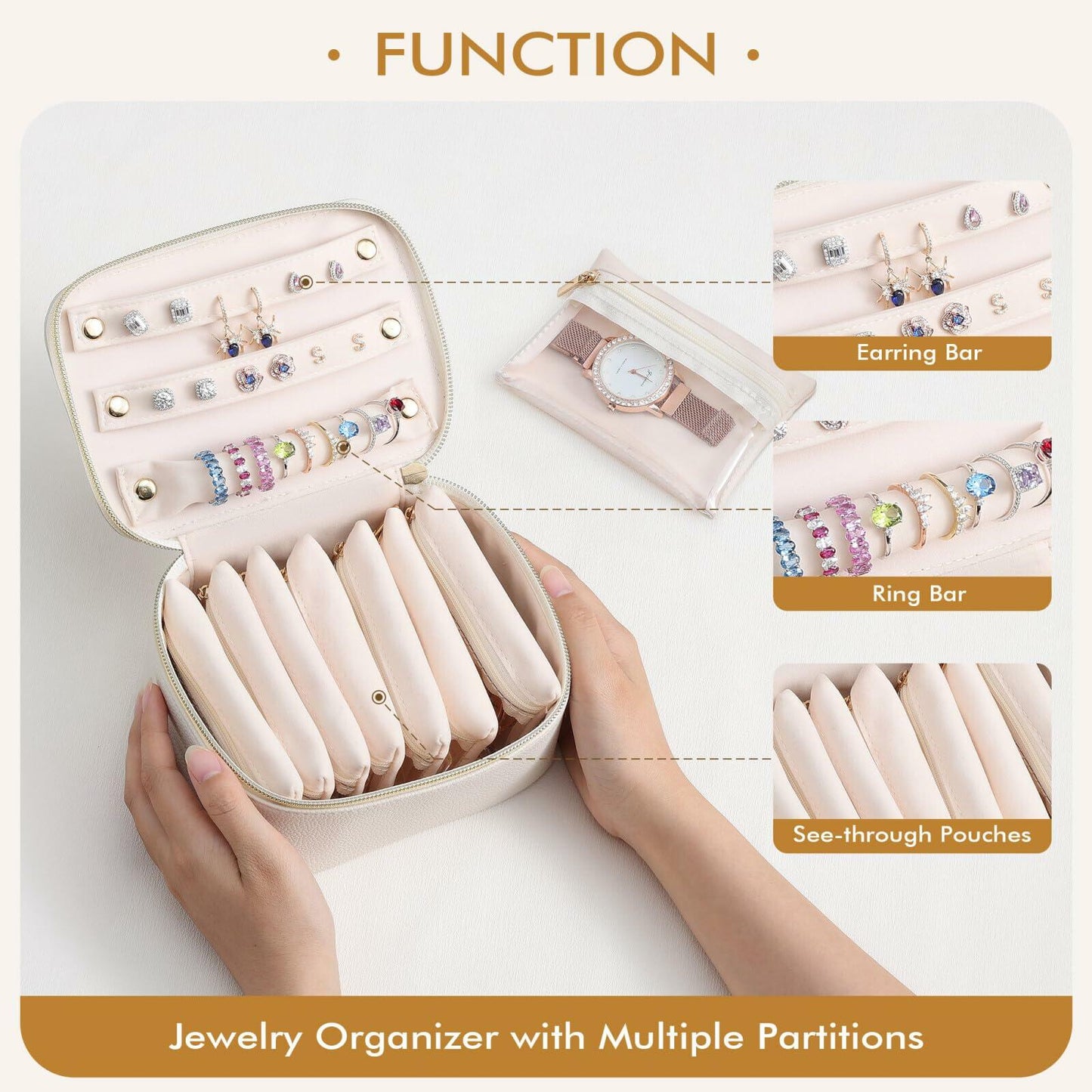 Parima Personalized Initial Makeup Bag Travel Jewelry Organizer Letter C White