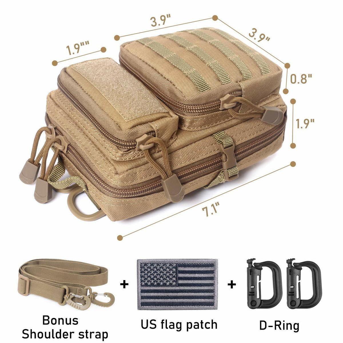 Tactical Molle Compact EDC Tool Pouch Bag US Flag Patch CP Mini Utility