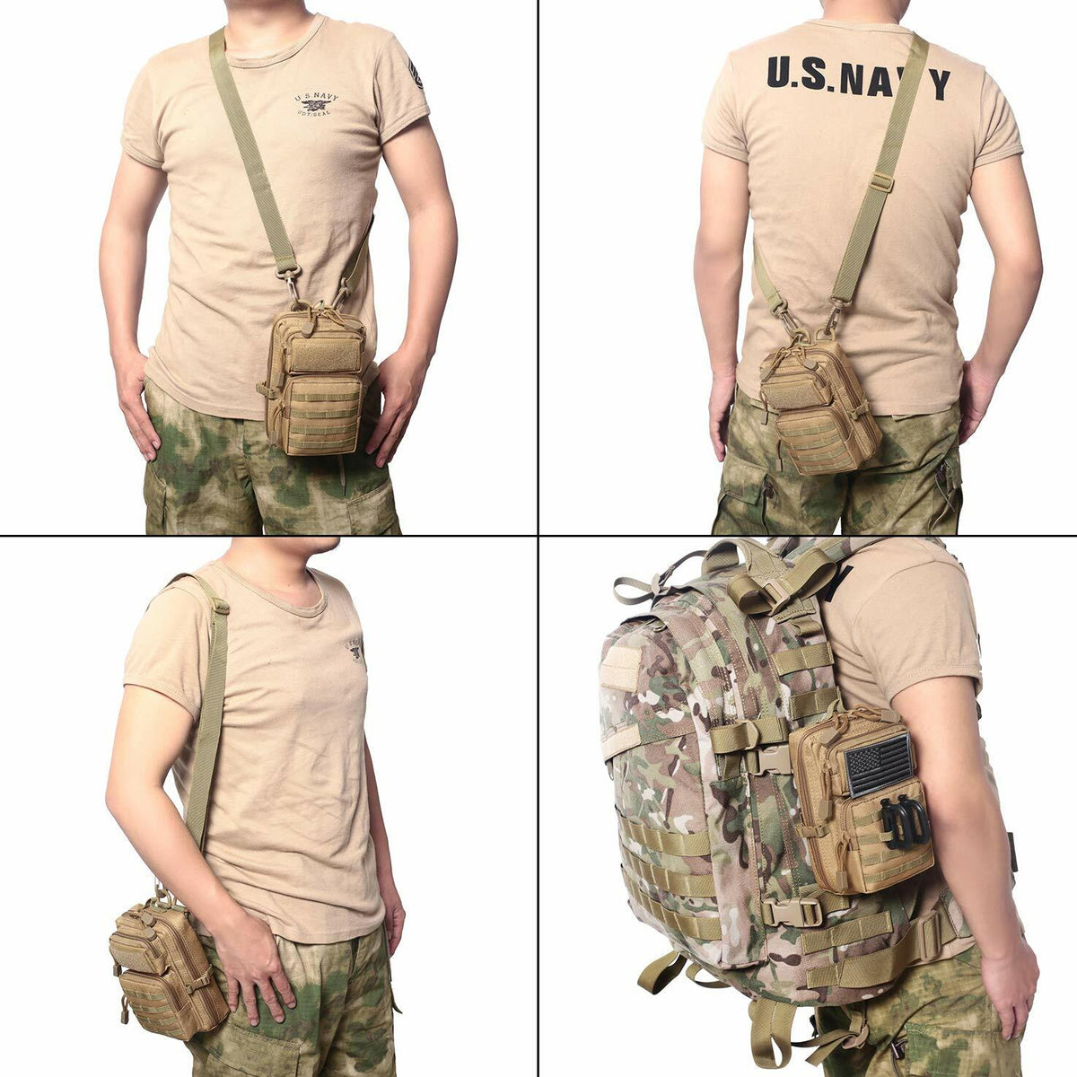 Tactical Molle Compact EDC Tool Pouch Bag US Flag Patch CP Mini Utility