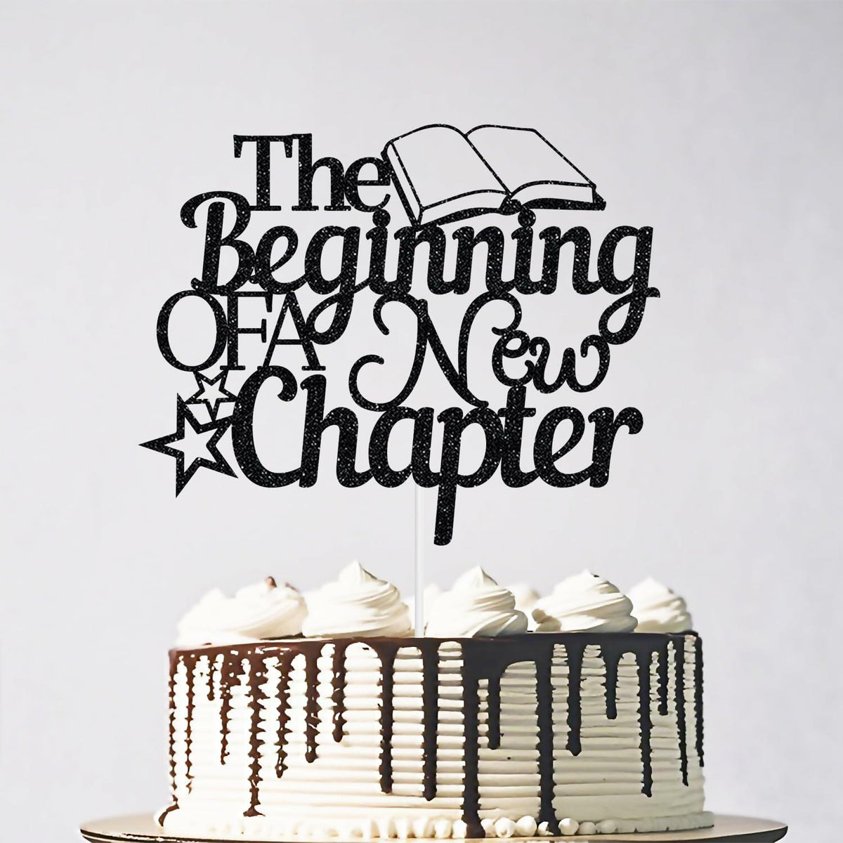 The Beginning of A New Chapter Cake Topper Black Glitter