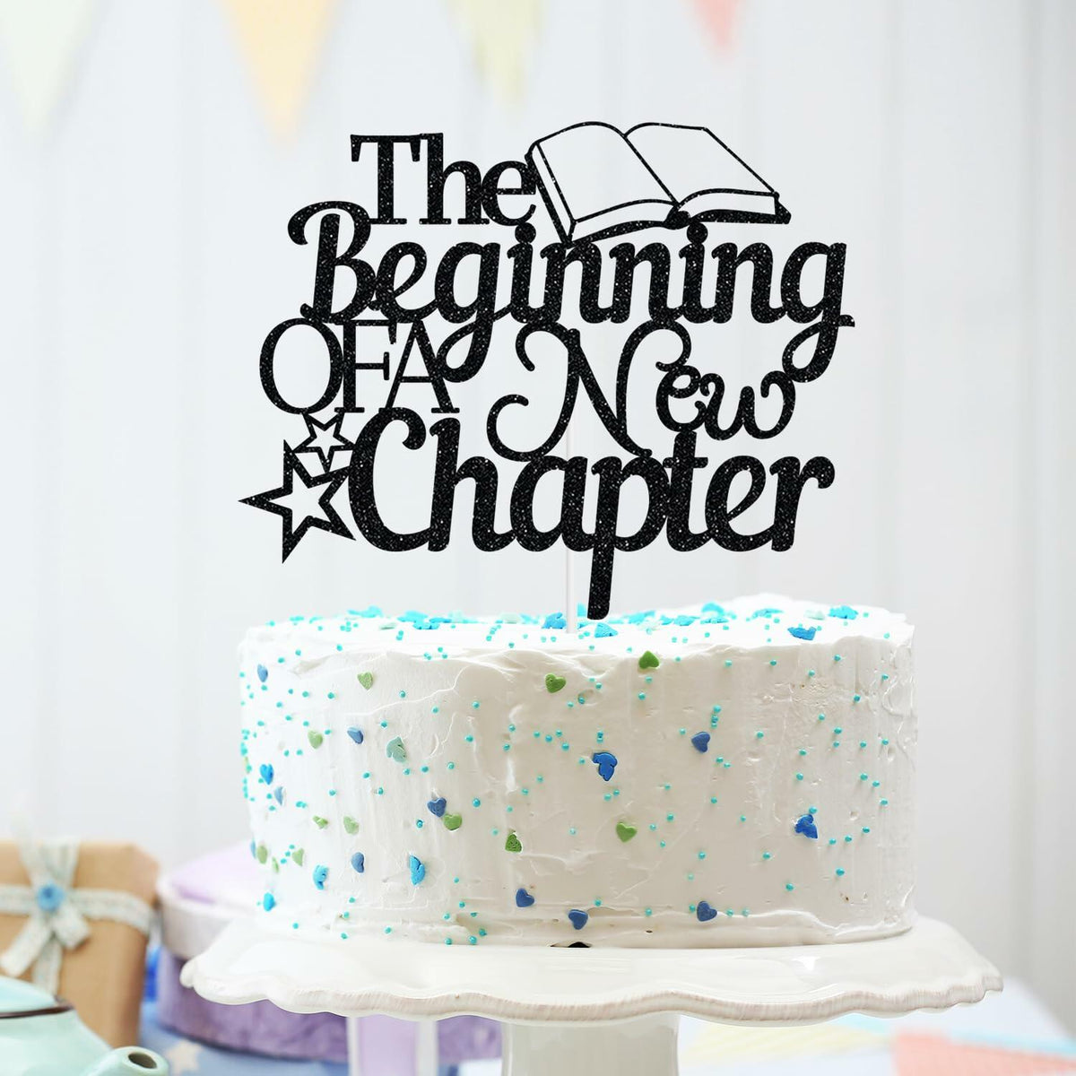 The Beginning of A New Chapter Cake Topper Black Glitter