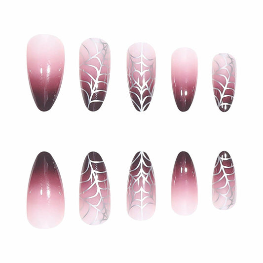 RUOKEXIN Medium Purple Ombre Halloween Press On Nails Spider Web 24Pcs