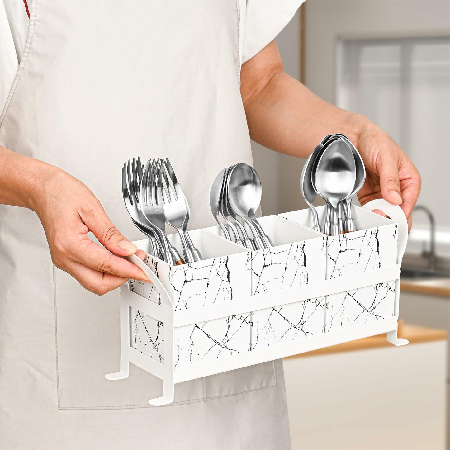 YUBAMIN Silverware Caddy Utensil Holder 3 Compartments Countertop