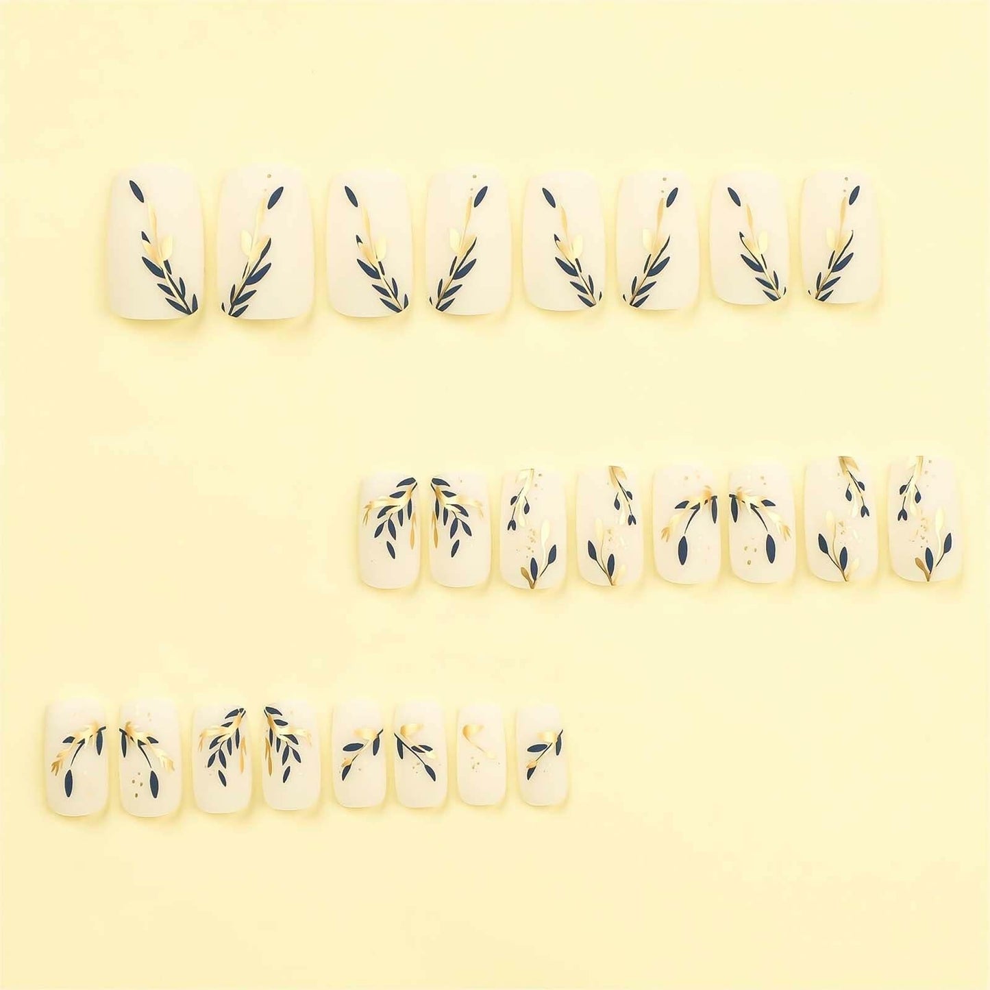RUOKEXIN Acrylic Coffin Nails 24Pcs Red Blue Flower Gold Rhinestones Glossy