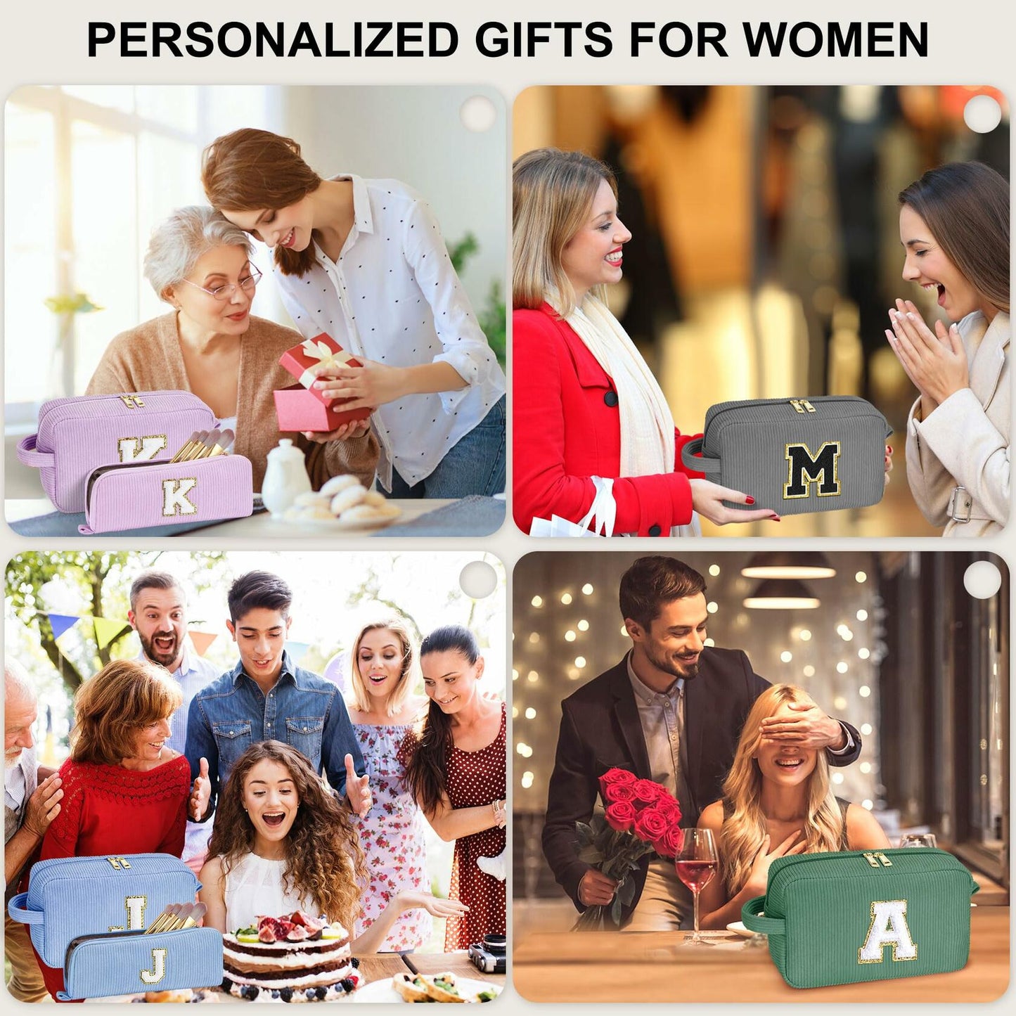 YOOLIFE Personalized Makeup Bag Monogram Cosmetic Bag Green Letter M