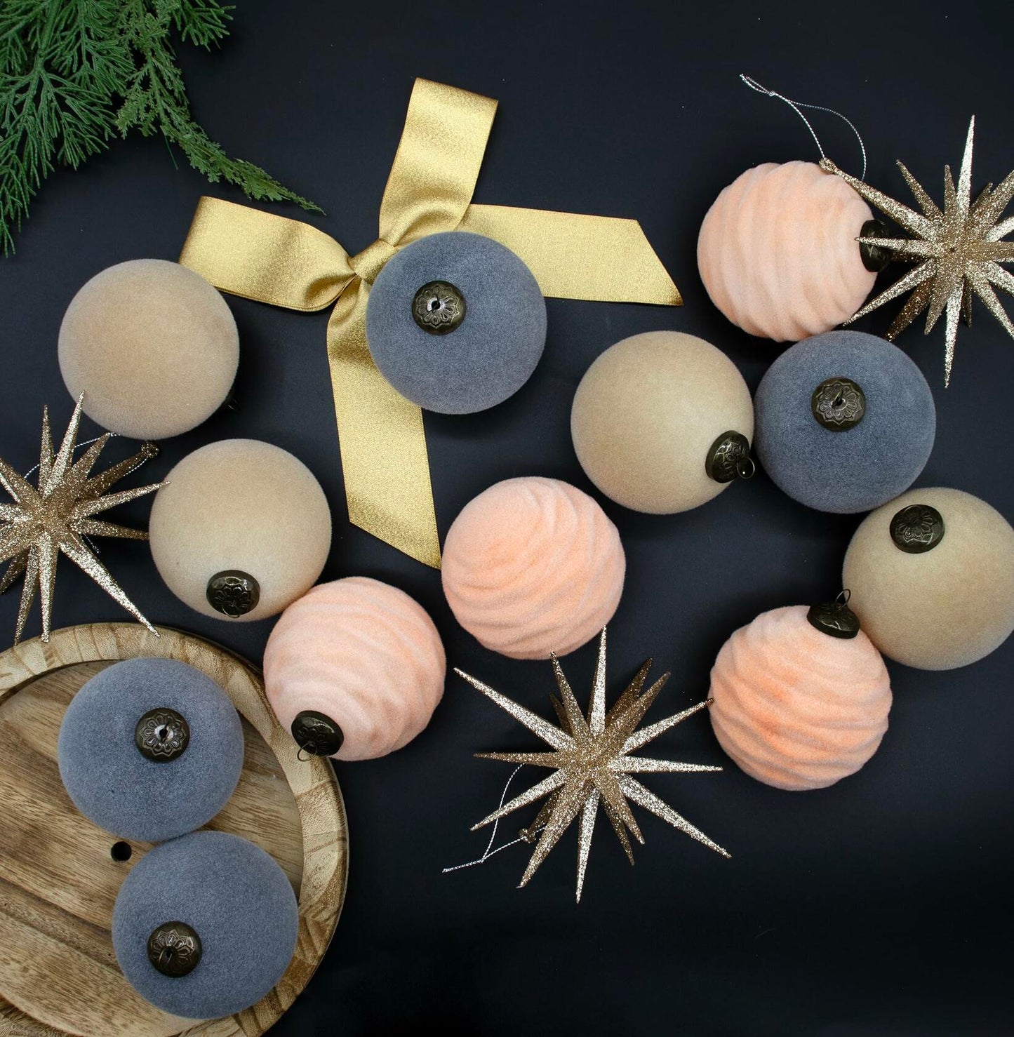 12PCS Velvet Christmas Ball Ornaments 3.15"Handmade Flocked Shatterproof