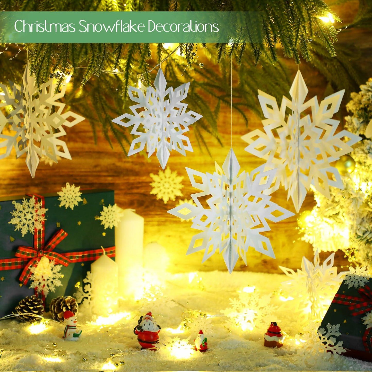 Fullhawl 3D Snowflake Christmas Ornaments Set 12 Pcs Silver Decoration