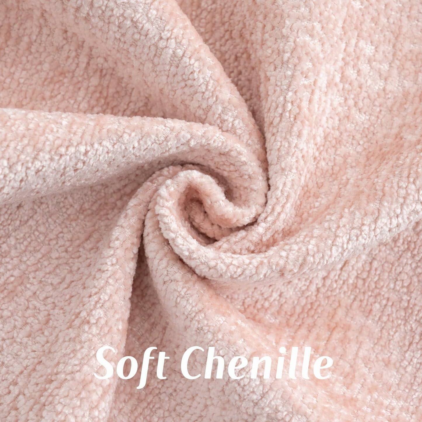 FUTEI Pink Chenille Throw Pillow Covers 22x22 Inch Set of 2 Soft Cozy Edge
