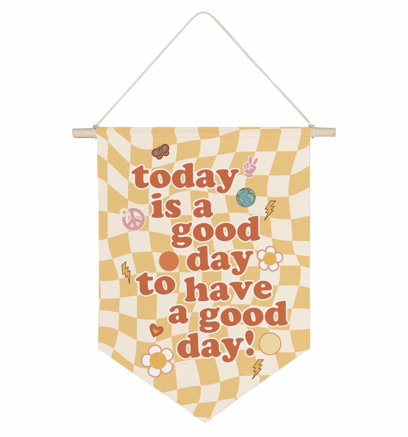 QODUNG Canvas Banner Groovy Retro 70s Wall Hanging Kids Room Decor