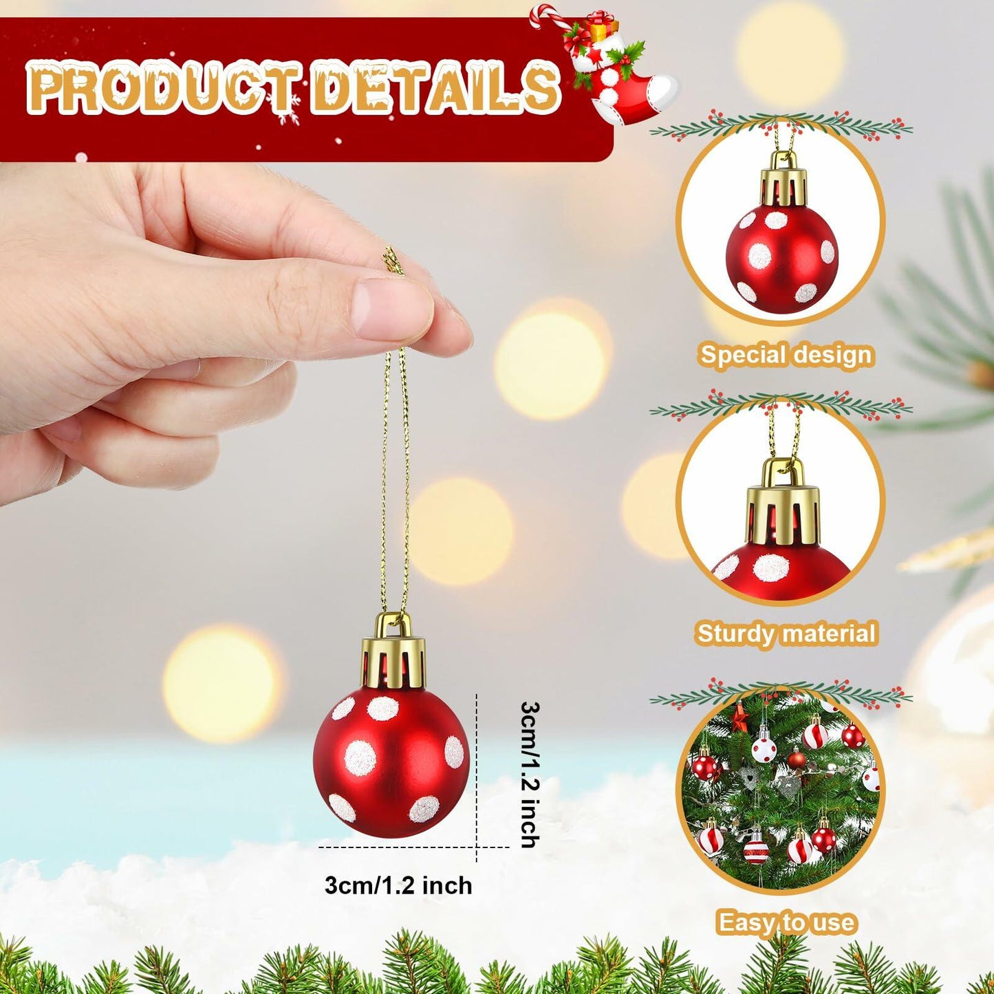 Shappy 72 Pc Mini Red Christmas Ball Ornaments 1.2 Inch Xmas Decor