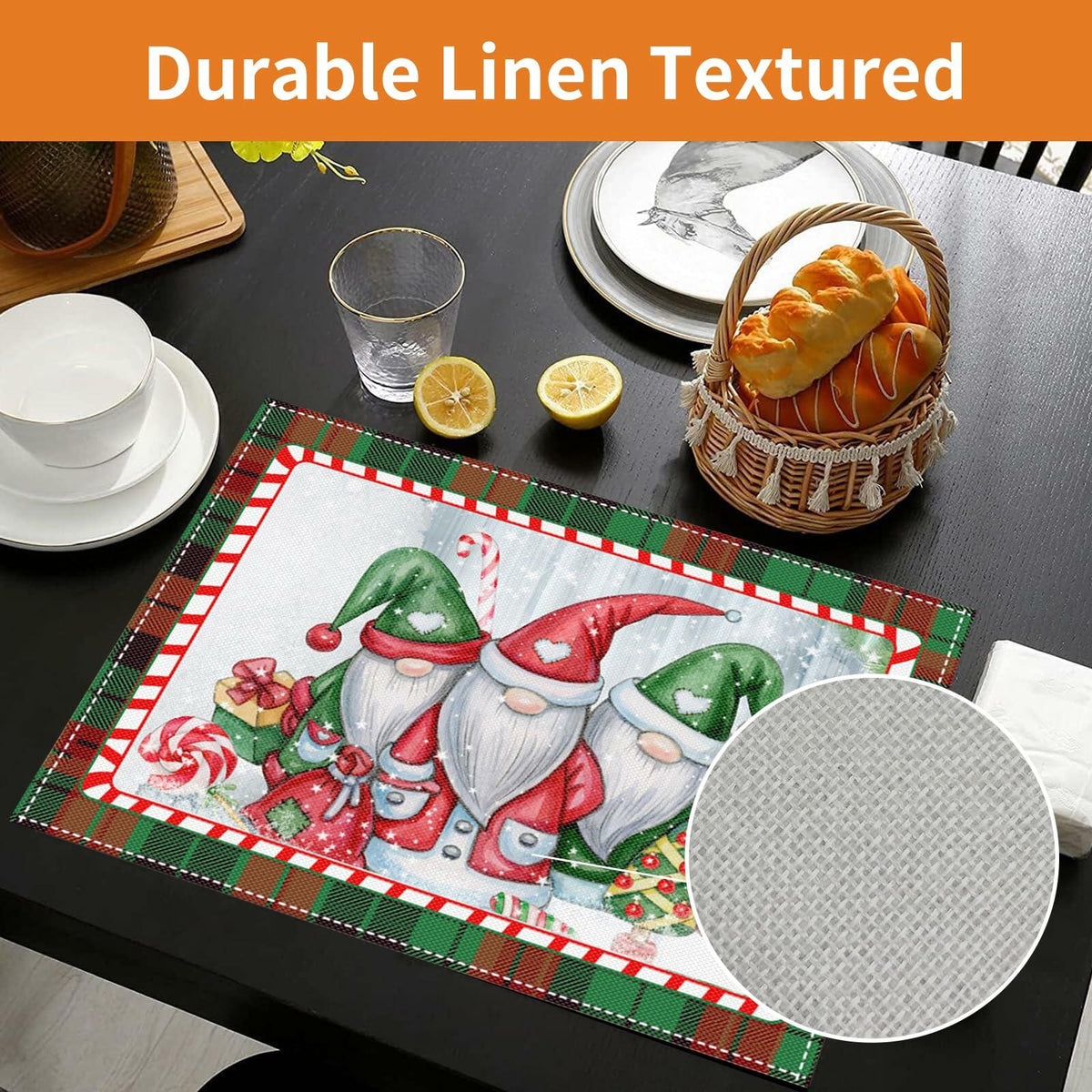 MAJOYLIFE Christmas Placemats Set of 4 16.5x12.5 Rectangle Santa Claus