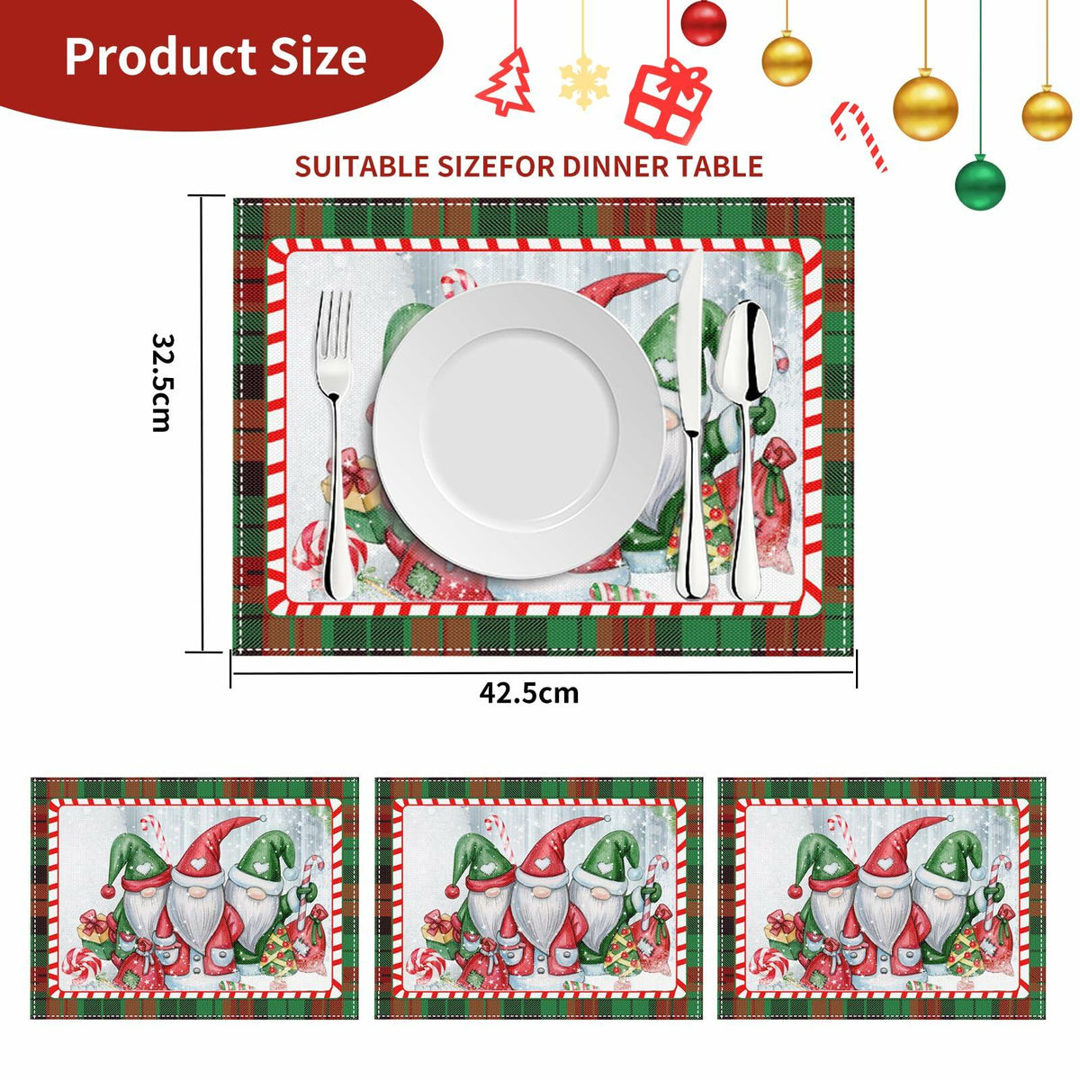 MAJOYLIFE Christmas Placemats Set of 4 16.5x12.5 Rectangle Santa Claus